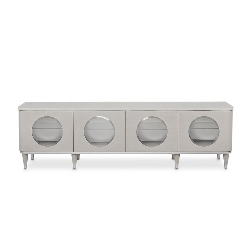 Michael Amini Eclipse Poplar Wood & Glass Media Cabinet in Moonlight Gray