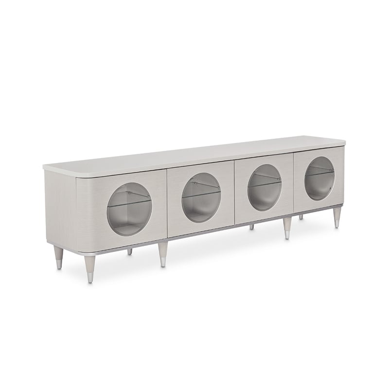 Michael Amini Eclipse Poplar Wood & Glass Media Cabinet in Moonlight Gray