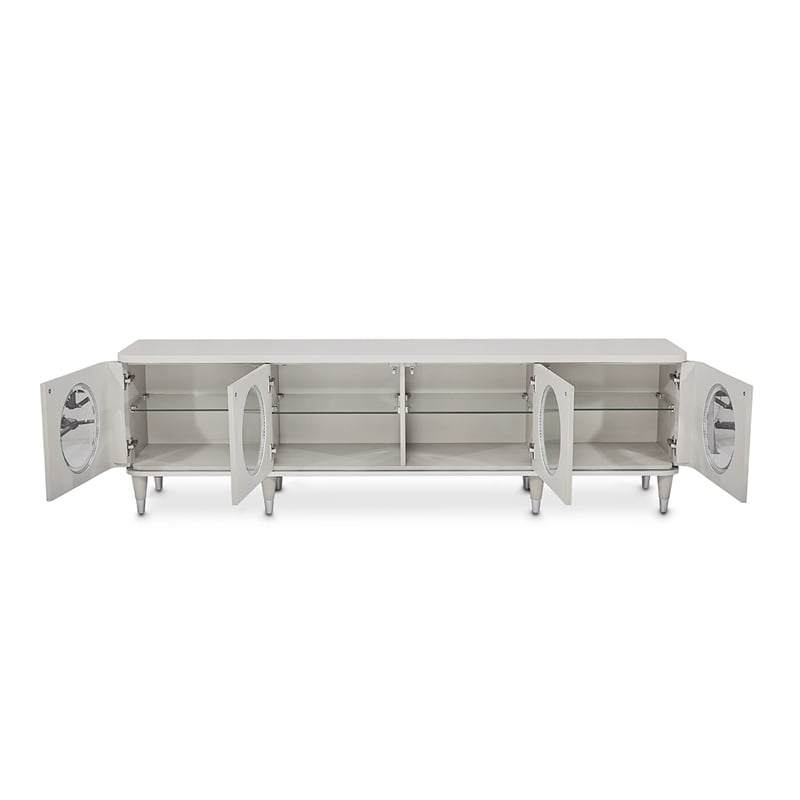 Michael Amini Eclipse Poplar Wood & Glass Media Cabinet in Moonlight Gray