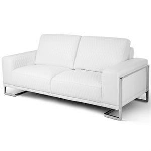 Michael Amini Mia Bella Gianna Loveseat in White and Stainless Steel Frame