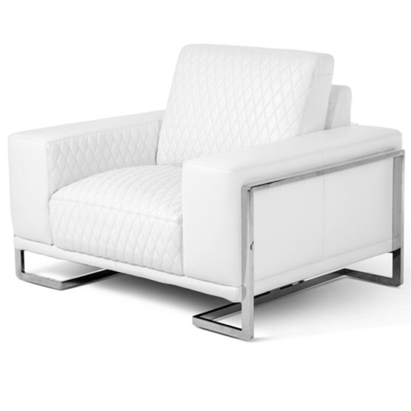 Michael Amini Mia Bella Gianna Chair & a Half in White and Stainless Steel Frame