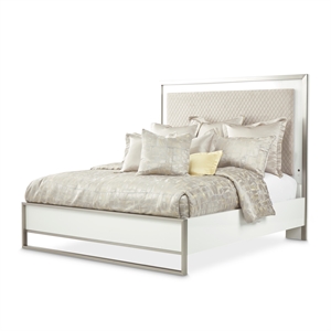 michael amini marquee modern queen panel bed in cloud white