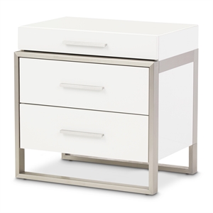 michael amini marquee 3-drawer wood nightstand in cloud white