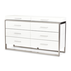 michael amini marquee 8-drawer modern wood and glass dresser in cloud white