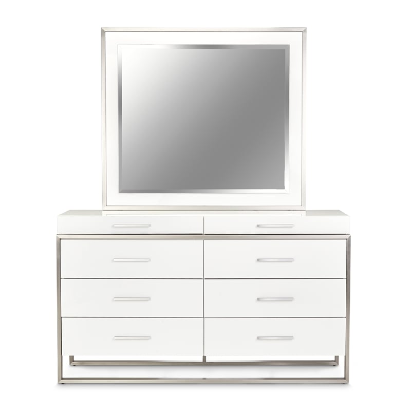 Michael Amini Marquee 8-Drawer Dresser with Mirror in Cloud White