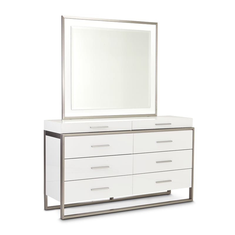 Michael Amini Marquee 8-Drawer Dresser with Mirror in Cloud White