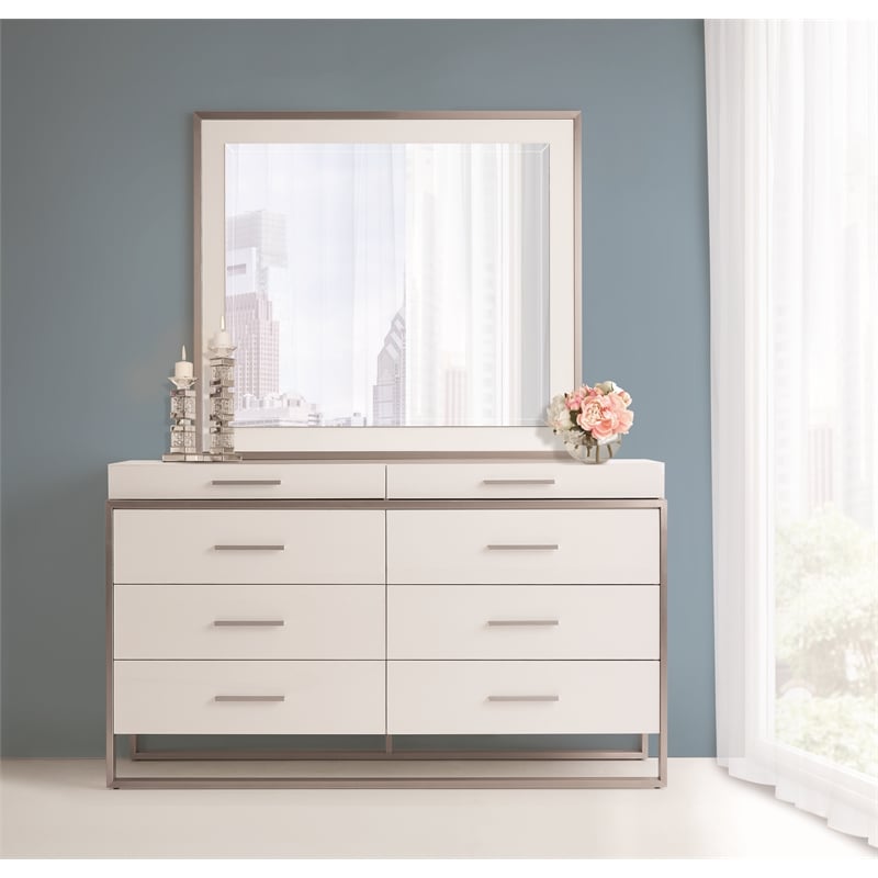 Michael Amini Marquee 8-Drawer Dresser with Mirror in Cloud White