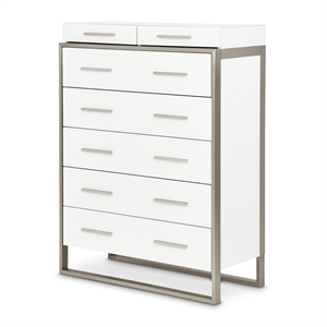 michael amini marquee 6-drawer modern wood and glass chest in cloud white