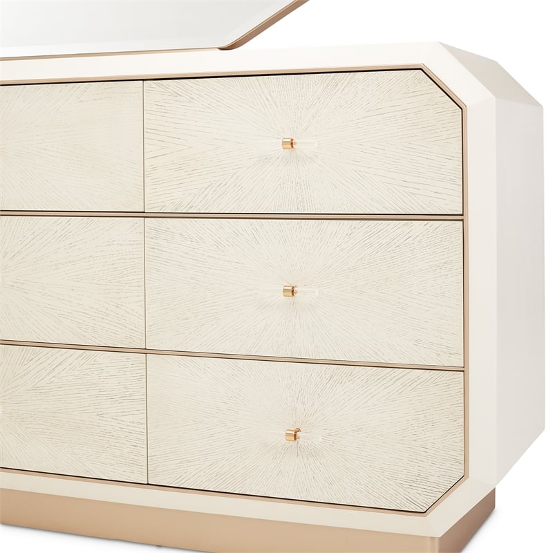 Michael Amini La Rachelle 9-Drawer Dresser with Mirror - Champagne