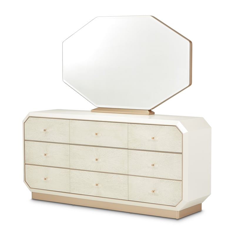 Michael Amini La Rachelle 9-Drawer Dresser with Mirror - Champagne
