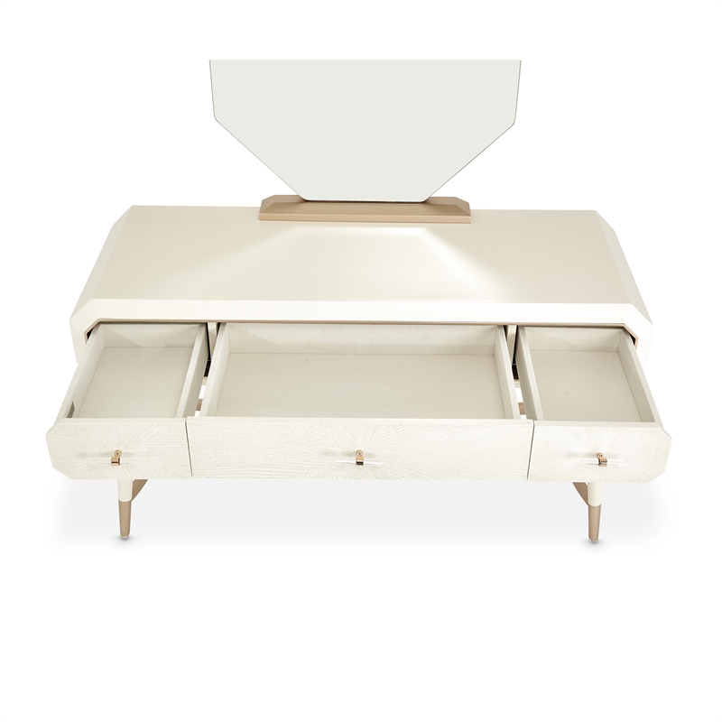 Michael Amini La Rachelle Vanity and Mirror Set in Champagne Ivory & Chardonnay