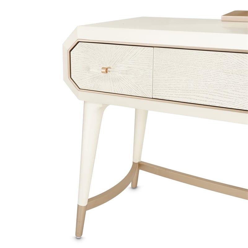 Michael Amini La Rachelle Vanity with Mirror and Chair Set in Champagne Ivory