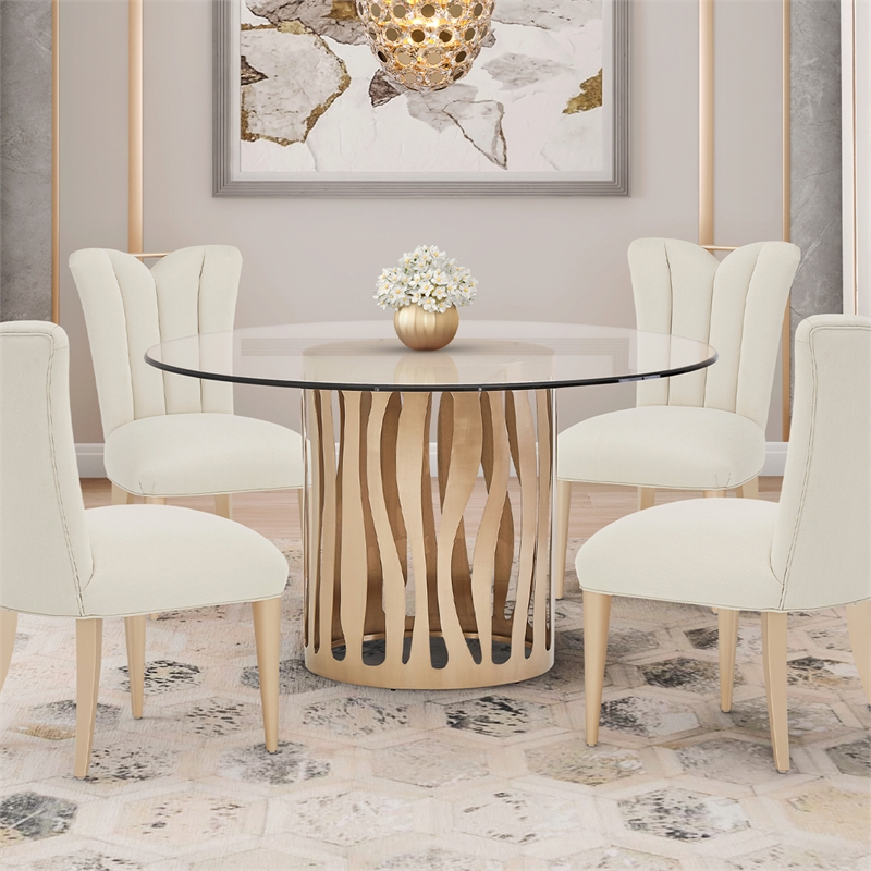 Michael Amini La Rachelle Round Dining Table with Glass Top - Chardonnay Gold