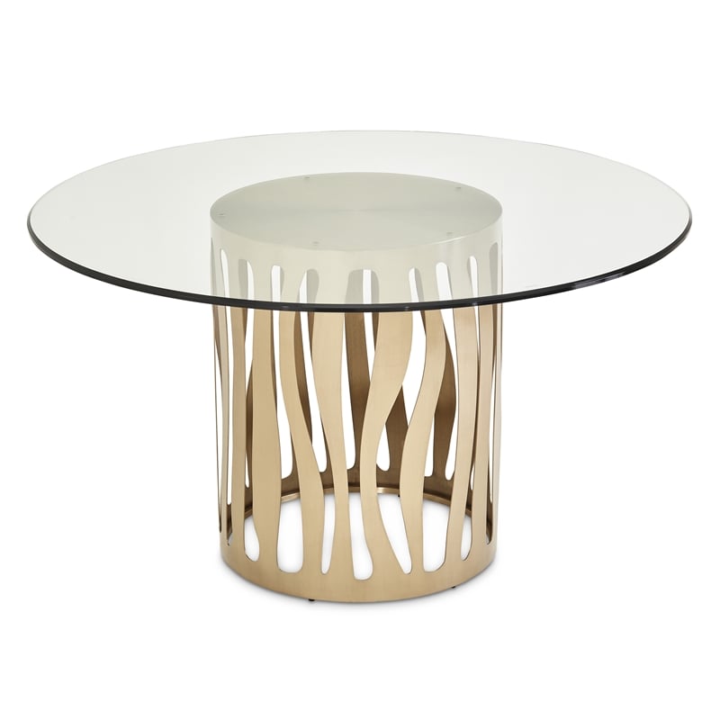 Michael Amini La Rachelle Round Dining Table with Glass Top - Chardonnay Gold