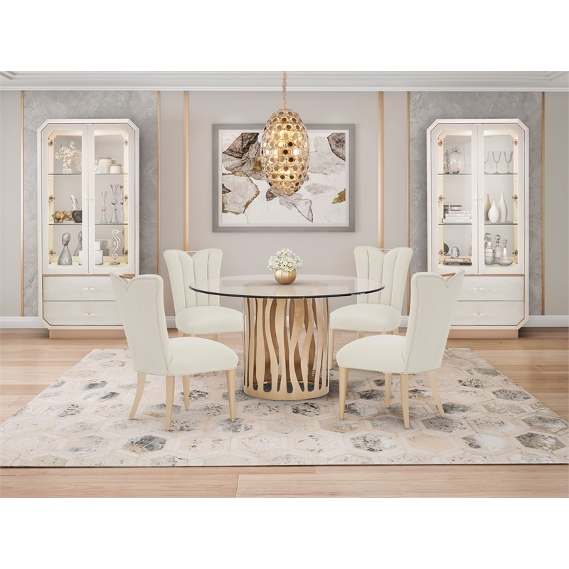 Michael Amini La Rachelle Round Dining Table with Glass Top - Chardonnay Gold