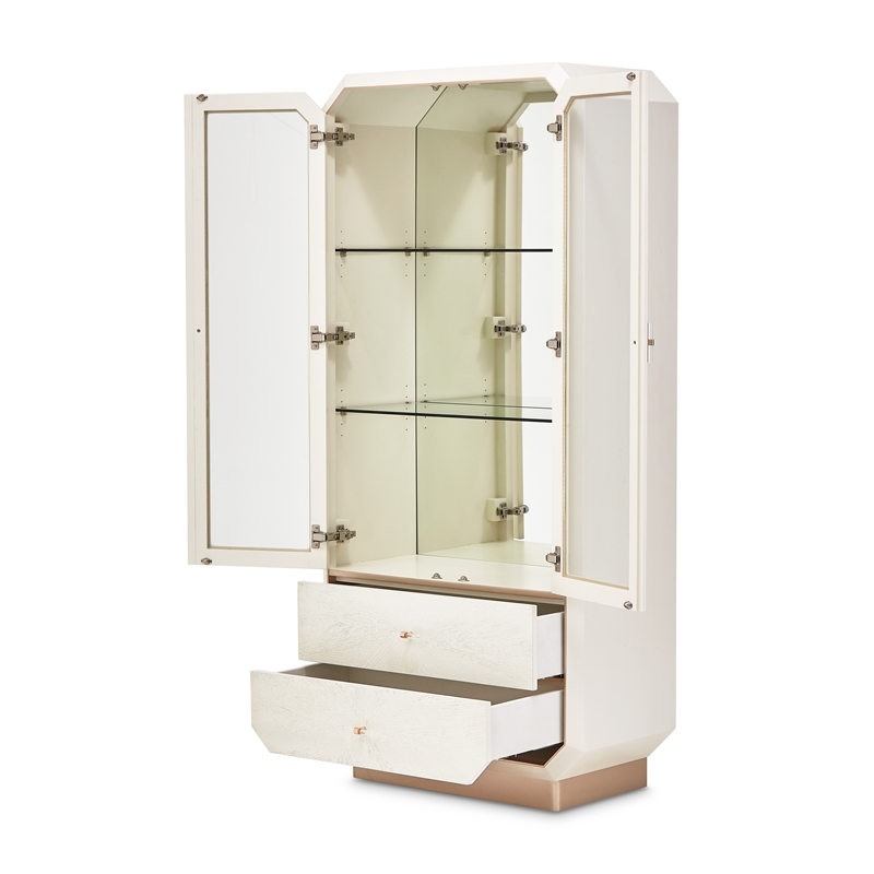Michael Amini La Rachelle Display Cabinet with LED Lighting - Champagne Ivory