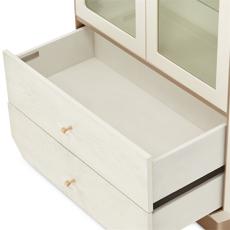 Michael Amini La Rachelle Display Cabinet with LED Lighting - Champagne Ivory