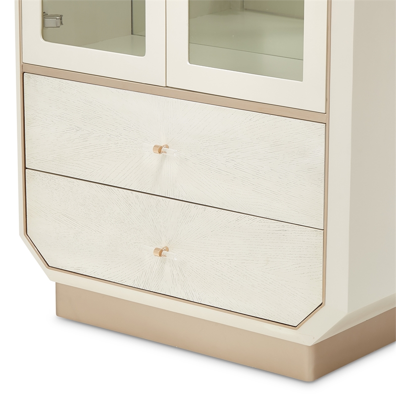 Michael Amini La Rachelle Display Cabinet with LED Lighting - Champagne Ivory