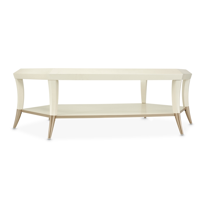 Michael Amini La Rachelle Hexagon Glass Cocktail Table in Champagne Ivory