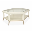 Michael Amini La Rachelle Hexagon Glass Cocktail Table in Champagne Ivory