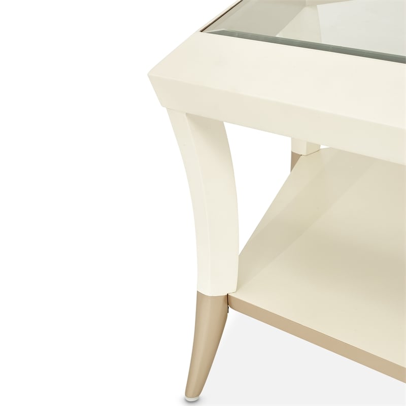 Michael Amini La Rachelle Hexagon Glass Cocktail Table in Champagne Ivory