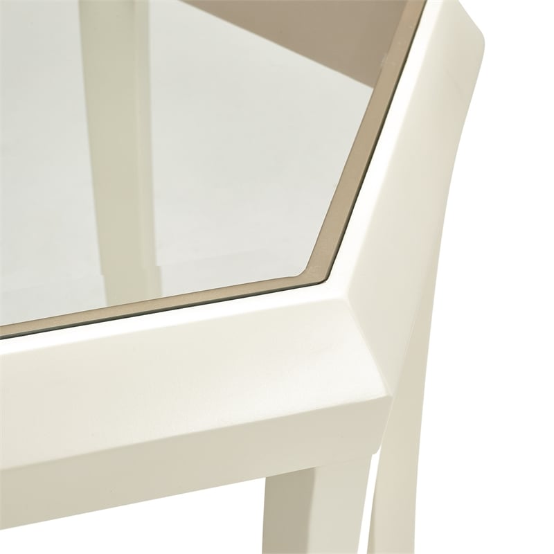Michael Amini La Rachelle Hexagon Glass Cocktail Table in Champagne Ivory