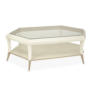 Michael Amini La Rachelle Hexagon Glass Cocktail Table in Champagne Ivory