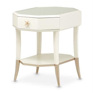 Michael Amini La Rachelle Octagonal End Table with Glass Top - Champagne Ivory