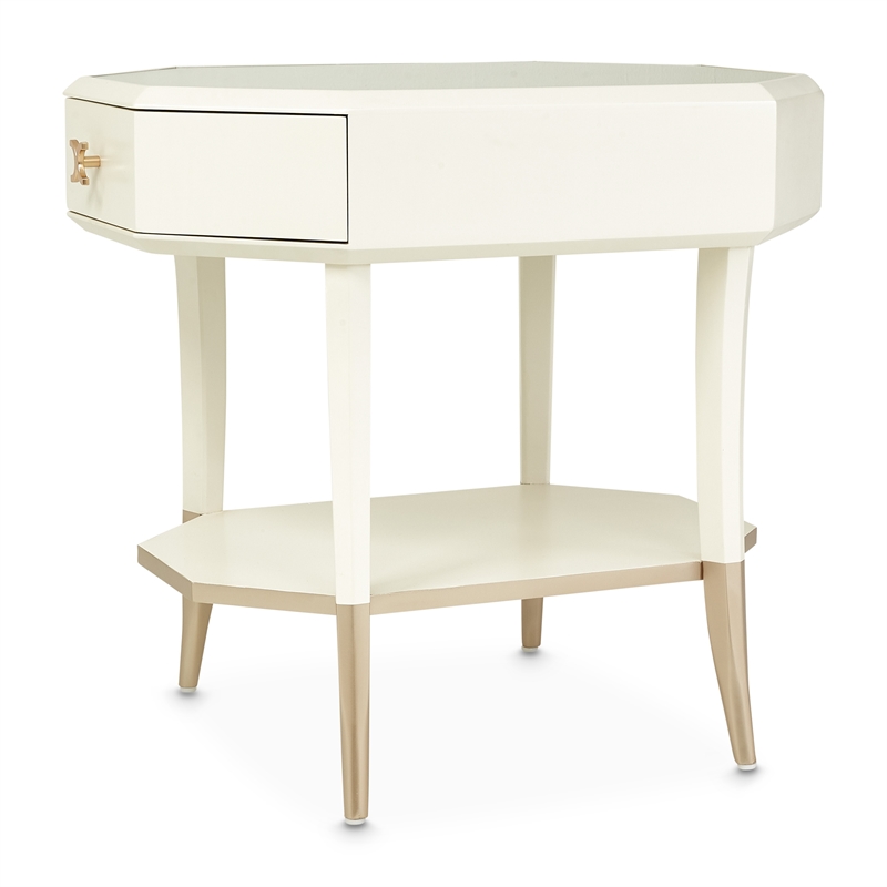 Michael Amini La Rachelle Octagonal End Table with Glass Top - Champagne Ivory
