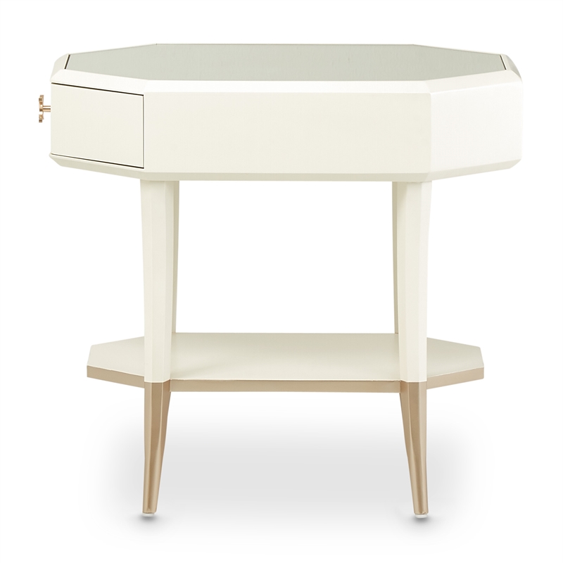 Michael Amini La Rachelle Octagonal End Table with Glass Top - Champagne Ivory