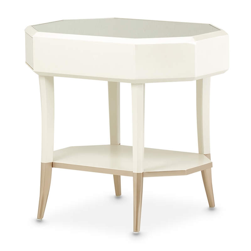 Michael Amini La Rachelle Octagonal End Table with Glass Top - Champagne Ivory