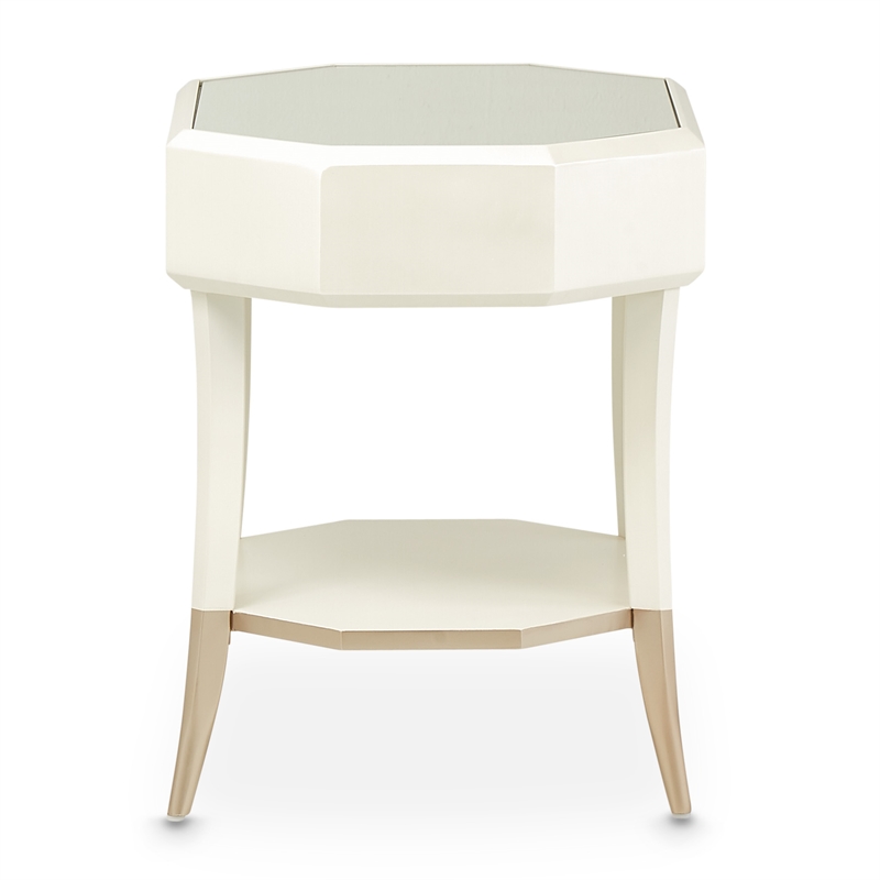 Michael Amini La Rachelle Octagonal End Table with Glass Top - Champagne Ivory