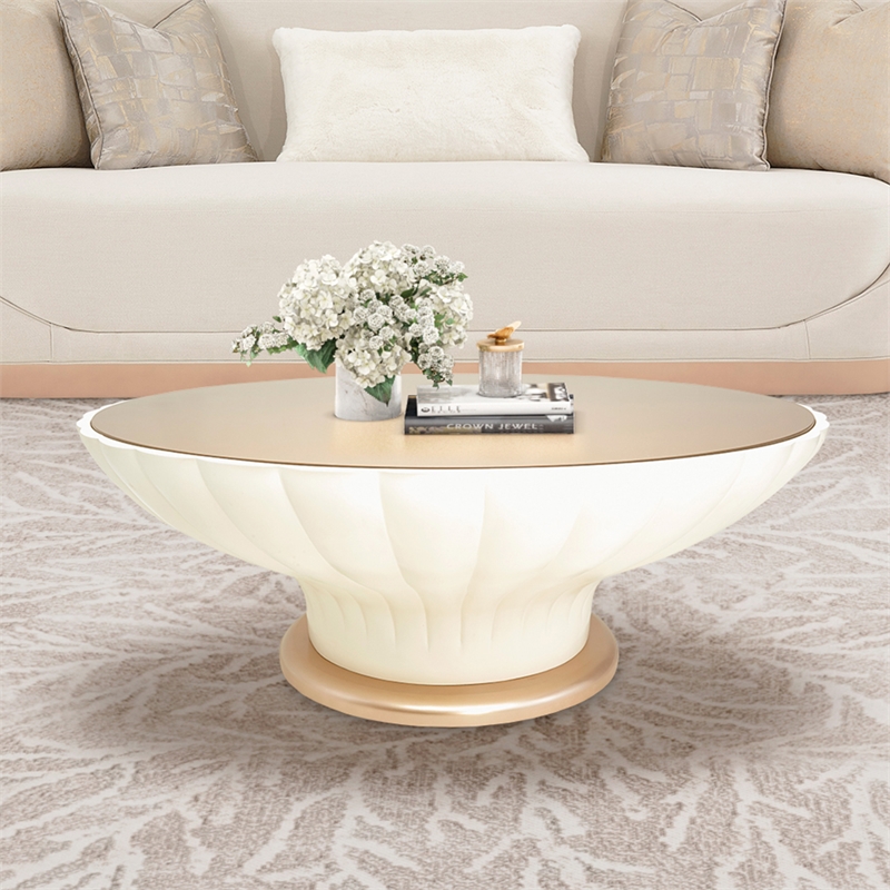Michael Amini La Rachelle Round Cocktail Table with Glass Top - Champagne Ivory
