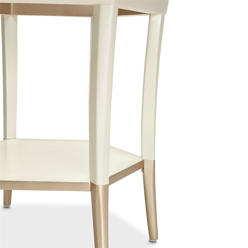 Michael Amini La Rachelle Hexagon Accent Table with Glass Top - Champagne Ivory