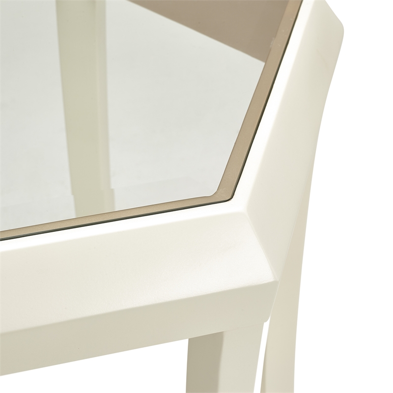 Michael Amini La Rachelle Hexagon Accent Table with Glass Top - Champagne Ivory