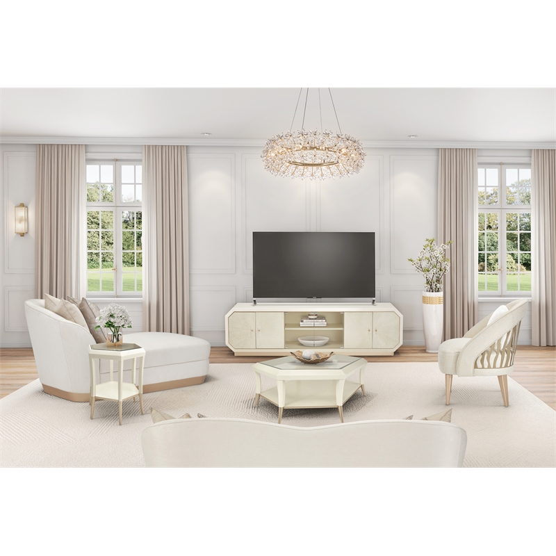 Michael Amini La Rachelle Hexagon Accent Table with Glass Top - Champagne Ivory
