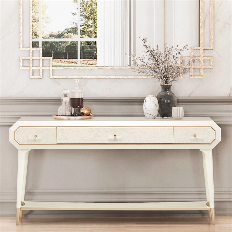 Michael Amini La Rachelle 3 Drawer Console Table in Champagne Ivory