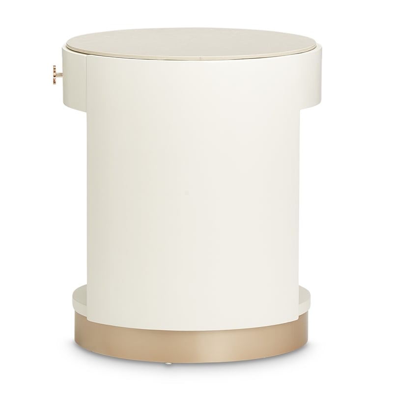Michael Amini La Rachelle Round End Table with Marble Top - Champagne Ivory