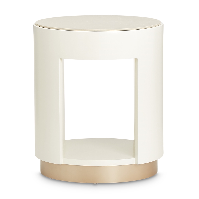 Michael Amini La Rachelle Round End Table with Marble Top - Champagne Ivory