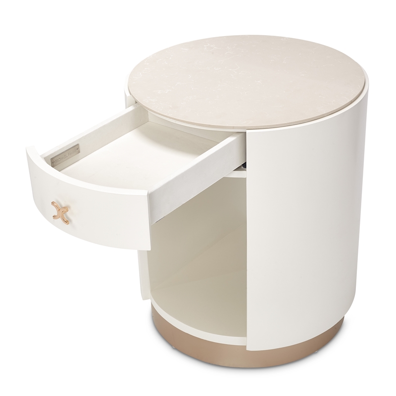 Michael Amini La Rachelle Round End Table with Marble Top - Champagne Ivory
