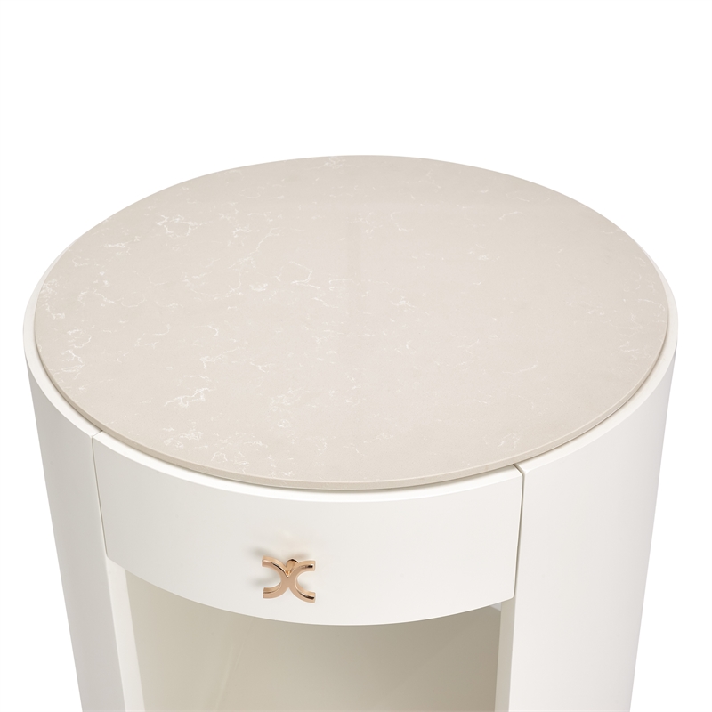Michael Amini La Rachelle Round End Table with Marble Top - Champagne Ivory