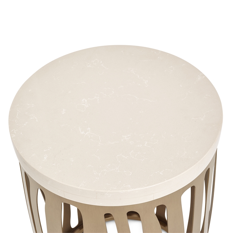 Michael Amini La Rachelle Round End Table with Marble Top - Chardonnay Gold