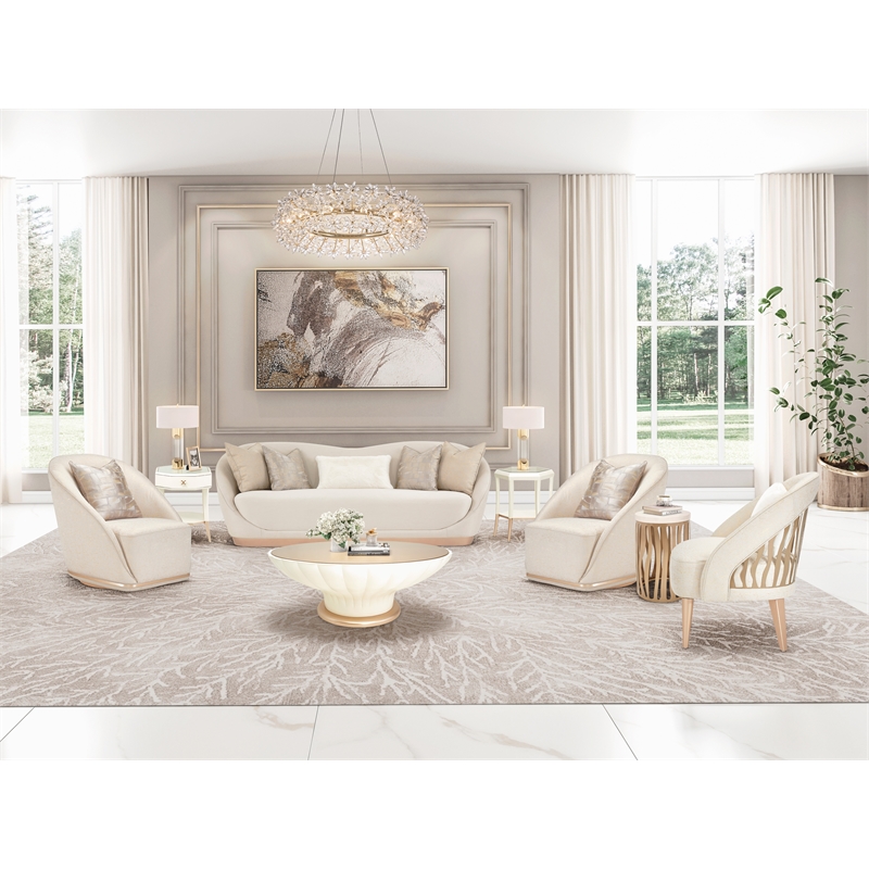 Michael Amini La Rachelle Round End Table with Marble Top - Chardonnay Gold