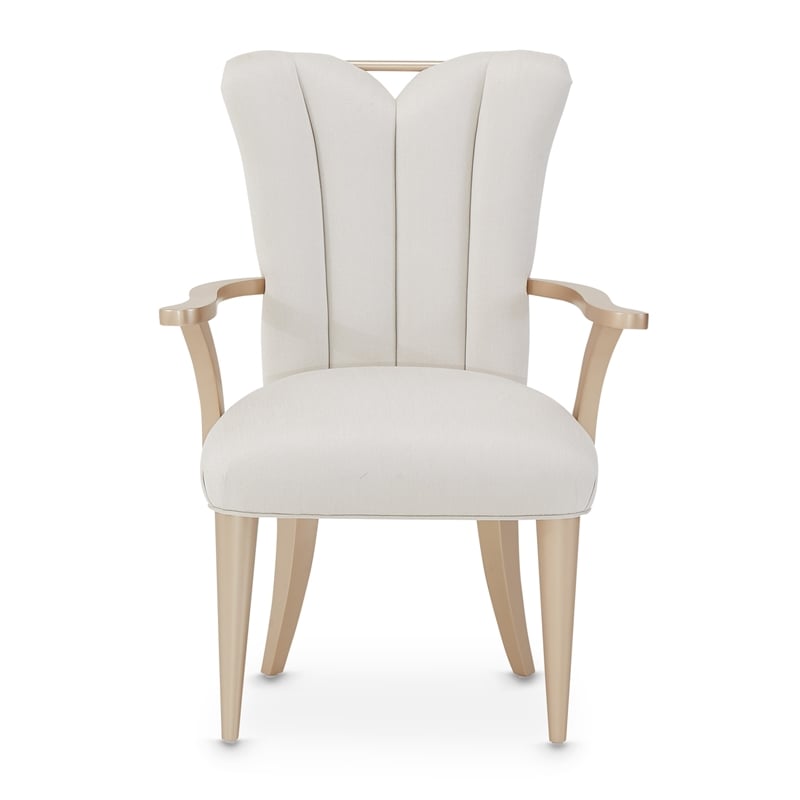 Michael Amini La Rachelle Dining Arm Chair in Champagne Ivory Jacquard Set of 2