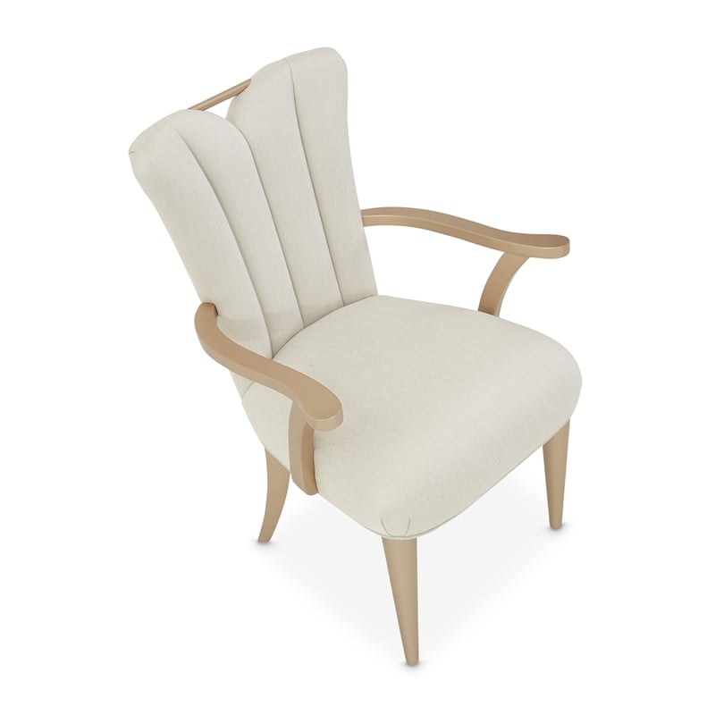 Michael Amini La Rachelle Dining Arm Chair in Champagne Ivory Jacquard Set of 2