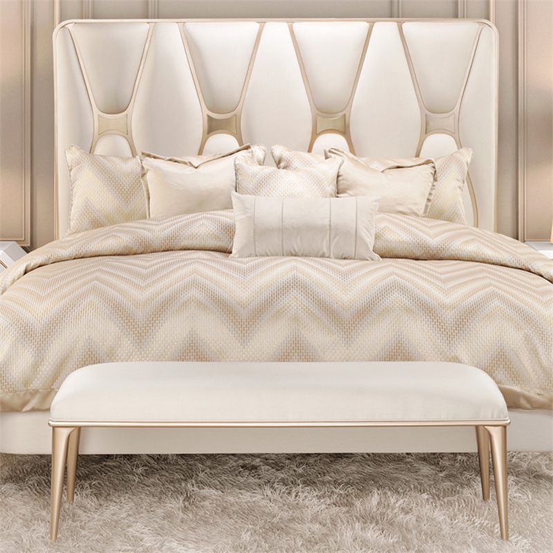Michael Amini La Rachelle Bed Bench in Champagne Ivory/Chardonnay