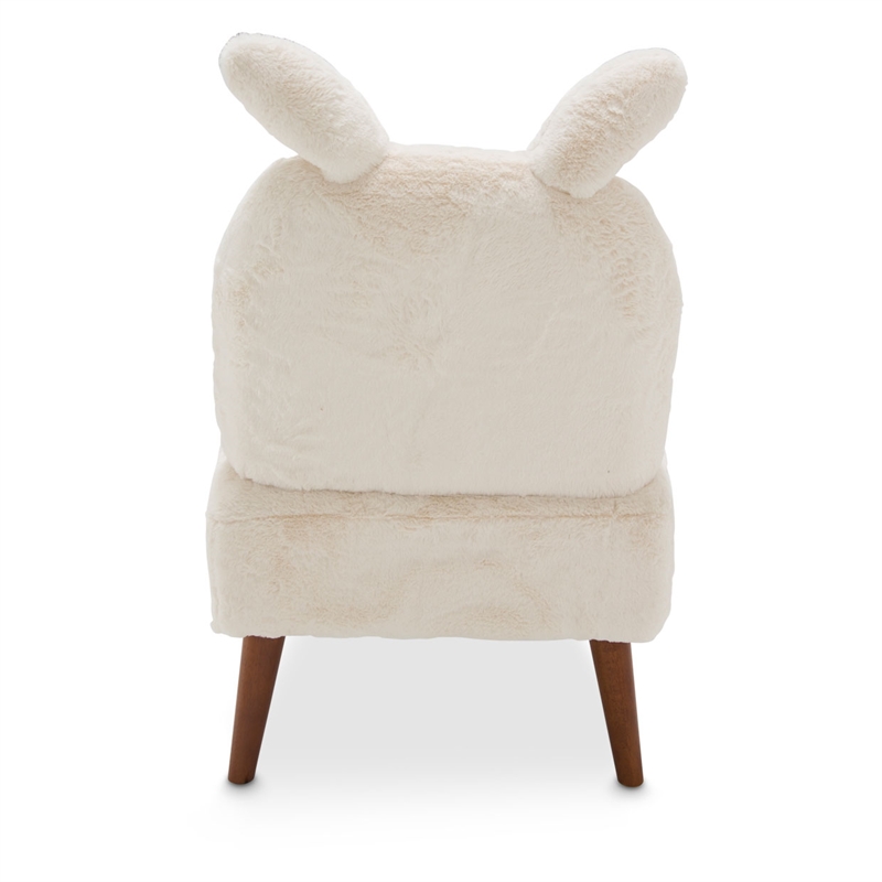 Michael Amini Faux Fur Bunny Accent Chair in Ivory and Capri Wood