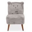 Michael Amini Faux Fur Kitten Accent Chair in Gray and Capri Wood