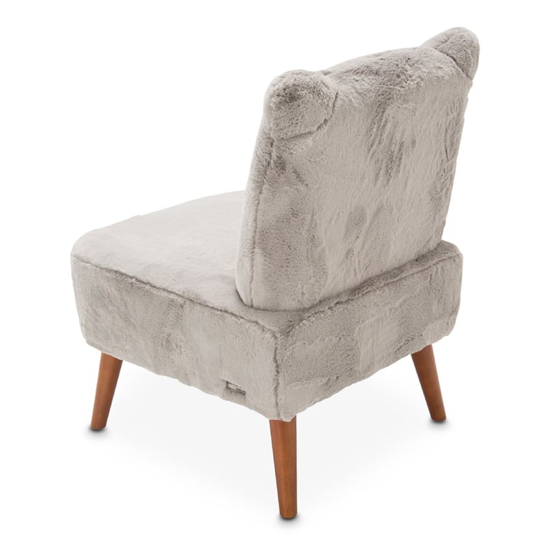 Michael Amini Faux Fur Kitten Accent Chair in Gray and Capri Wood