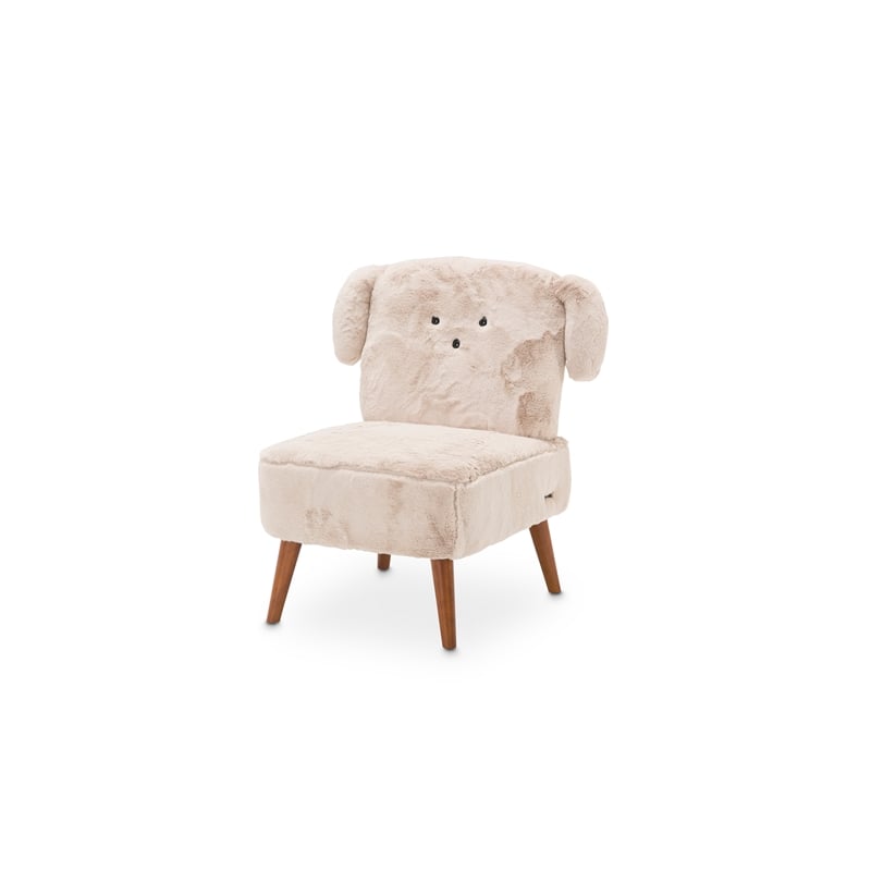 Michael Amini Faux Fur Puppy Accent Chair in Stone Natural and Capri Wood